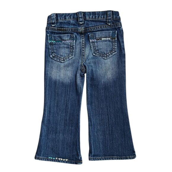 Gap Flare Jeans Y2K  Hearts 2T Girls Kids Embroidered Cross Stitch Blue Denim - Picture 2 of 14